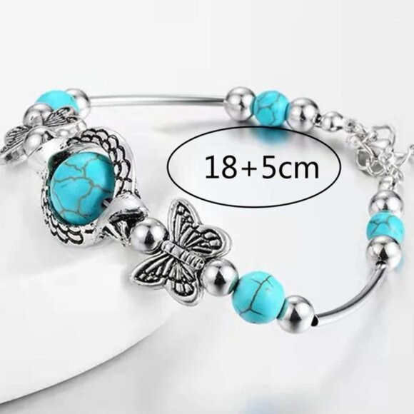 Dainty Feminine Silver Tone Faux Turquoise Butterfly Bracelet - Picture 4 of 5